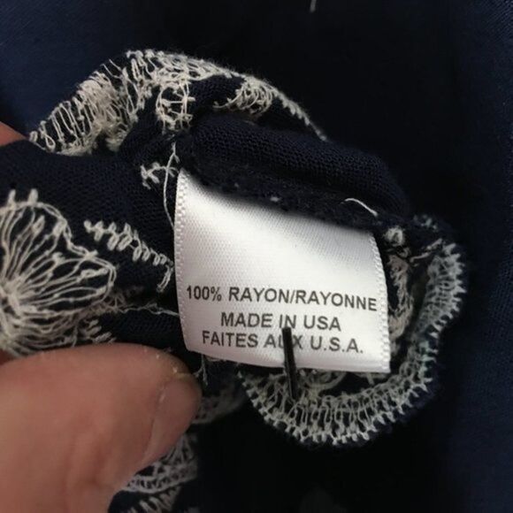 Misa Los Angeles Embroidered Dress Size S Navy Blue Rayon White Embroidery - Picture 7 of 15